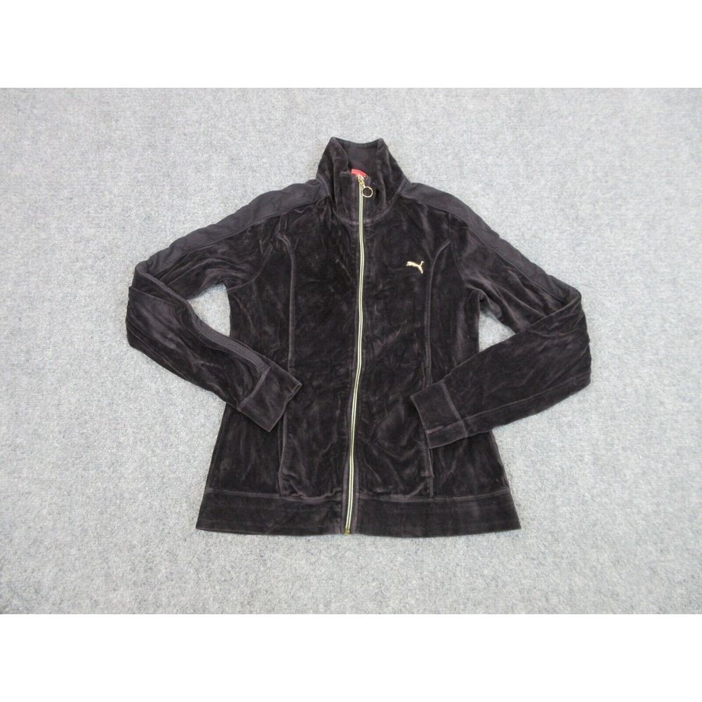 Puma Sweater Womens Adult Medium Brown Full‎ Zip Velour Logo Casual Sweatshirt